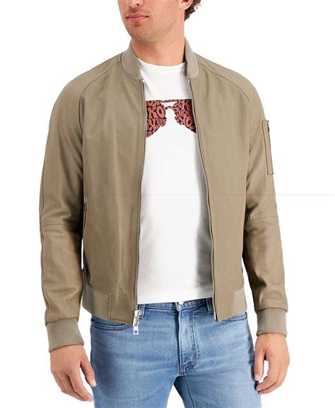 michael kors leather bomber peanut|Michael Kors Men's Perforated Leather Bomber Jacket .